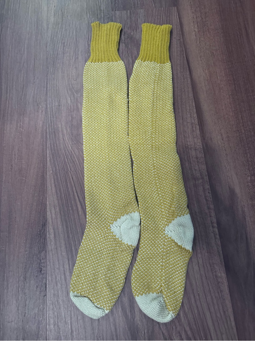 Women's Knee-High Socks in Mustard Yellow with Cream Accents